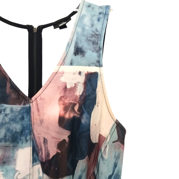 Mossimo Fit & Flare Dress Sz M Tye-Dye Mid Century Modern Denim colors Spandex - Picture 7 of 15